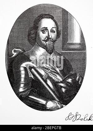 Heinrich Holk, Holke ou Henrik Holck, 18 avril 1599 - 9 septembre 1633 fut un mercenaires germano-danois dans le service de Christian IV du Danemark et d'Albrecht von Wallenstein pendant la guerre de trente ans / Heinrich Graf von Holk zu Eskildstrup, Egholm und Ravnholt war ein dänischer Offizier, Der im Dreißigjährigen Krieg zunächst auf protettischer Seite kämpfte, bis er 1630 in kaiserliche Dienste trat und als einer der Unterfeldhern Wallensteins bis zum Feldmarschall aufstieg, Historisch, Digital reverage of an original from the 19ème siècle / Reduktion Banque D'Images
