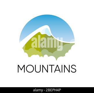 Logo Alpes - montagnes sur l'emblème vectoriel circulaire du Travel and Sport Club ou Magasinez avec de l'équipement. Illustration de Vecteur