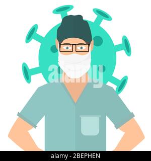 Médecin portant un masque facial, illustration vectorielle COVID-19. Infection par le coronavirus de Covid Illustration de Vecteur