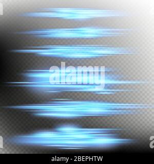 Ensemble d'effets lumineux de ligne néon bleu flou sur un fond transparent. SPE 10 Illustration de Vecteur