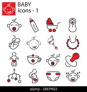 Web icons set - jouets bébé, l'alimentation et de soins Illustration de Vecteur