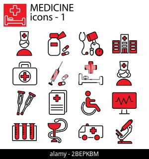 Jeu de lignes Web. Icônes de médecine Illustration de Vecteur