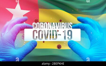 Concept médical de pandémie de Coronavirus COVID-19 éclosion avec soutien de l'agaement du drapeau national du Togo. Illustration en cas de pandémie. Banque D'Images