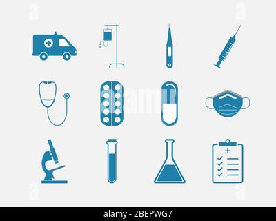 Santé, ensemble d'icônes médicales. Illustration vectorielle, conception plate. Illustration de Vecteur