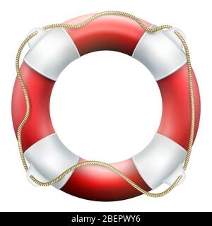 Bouée de sauvetage rouge avec corde. Isolé sur fond blanc. Cercle de sauvetage pour une aide rapide. SPE 10 Illustration de Vecteur