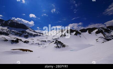 Bad Hindelang, Allemagne: Panorama de la neige couvert Schrecksee im avril Banque D'Images