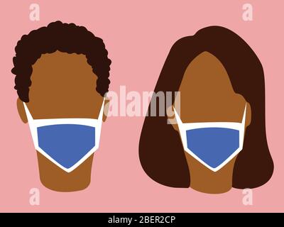 Couple portant un masque médical. Concept d'illustration du vecteur de quarantaine du coronavirus. Nouveau coronavirus (2019-nCov). Code 19. Illustration de Vecteur