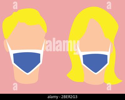 Couple blond portant un masque médical. Concept d'illustration du vecteur de quarantaine du coronavirus. Nouveau coronavirus (2019-nCov). Code 19. Illustration de Vecteur