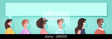 mélanger les hommes de course dans des masques de protection contre le virus corona covid-19 protection arrêter le virus coronavirus concept de pandémie portrait illustration horizontale de vecteur Illustration de Vecteur