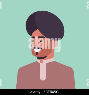 homme indien portant un gars turban dans des vêtements traditionnels souriant homme dessin animé personnage portrait illustration vectorielle Illustration de Vecteur