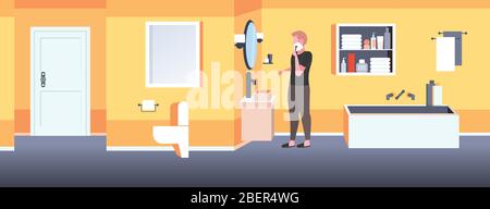 beau visage de rasage homme avec mousse de soin de peau concept salle de bain intérieur horizontal pleine longueur illustration vectorielle Illustration de Vecteur