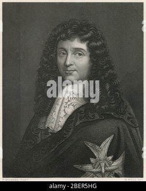 Gravure ancienne, Jean-Baptiste Colbert. Jean-Baptiste Colbert (1619-1683) était un politicien français qui a été ministre des Finances de France de 1661 à 1683 sous la domination du roi Louis XIV SOURCE: GRAVURE ORIGINALE Banque D'Images