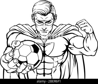 Super Héros Holding Soccer Ball Sports Mascot Illustration de Vecteur