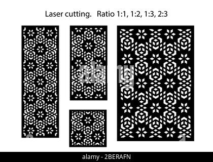 Jeu de panneaux vectoriels décoratifs découpés au laser. Conception Jali, décor cnc, élément de design intérieur. Décoration laser arabe et islamique. Illustration de Vecteur