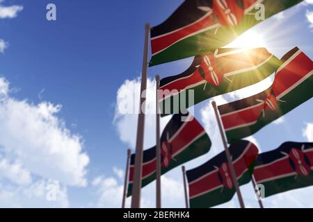 Le Kenya drapeaux se foulleur au vent contre un ciel bleu. Rendu 3D Banque D'Images