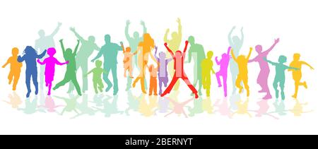 les familles joyeuses avec enfants, parents et amis ont le plaisir, l'illustration-isolée Illustration de Vecteur