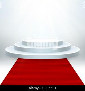 Effet réaliste transparent. Tapis rouge et podium rond avec lumières pour l'événement ou la cérémonie de remise des prix. SPE 10 Illustration de Vecteur