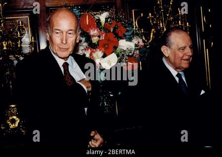 Valery Giscard d'Estaing et Raymond barre, Lyon 90, France Banque D'Images