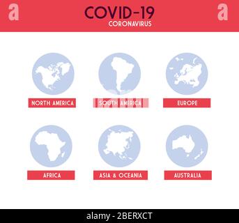 infographie avec les continents de la planète affectés par la conception d'illustrations vectorielles du coronavirus Illustration de Vecteur