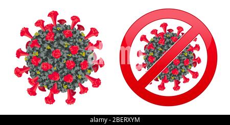 Cellule de coronavirus avec signe d'interdiction rouge isolé Illustration de Vecteur