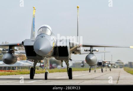 Armée de l'air des États-Unis F-15 C pendant l'exercice Clear Sky en Ukraine. Banque D'Images