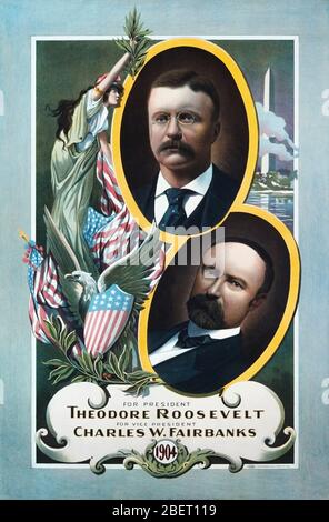 Affiche de campagne pour Theodore Roosevelt et Charles Fairbanks, 1904. Banque D'Images