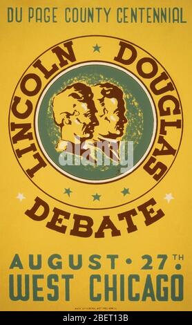 Affiche de la WPA vintage annonçant une réadoption du débat de Lincoln-Douglas. Banque D'Images