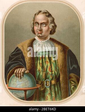 CHRISTOPHER COLOMBUS (1451-1506) explorateur italien dans une gravure imaginaire du XIXe siècle. Banque D'Images