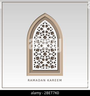 Carte vectorielle Ramadan kareem avec fenêtre arabe. Couper Illustration de Vecteur