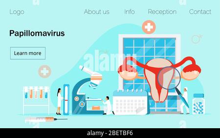Papilomavirus concept vectoriel pour la page d'accueil du site Web médical. Le VPH est la raison du cancer du col de l'utérus. De minuscules médecins traitent le virus du papillome. Illustration de Vecteur
