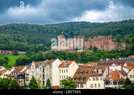 Vue rapprochée des anciennes ruines du château d'Heidelberg (Schloss Heidelberg), Allemagne Banque D'Images