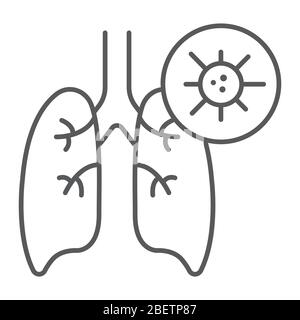 Pneumonie icône de ligne mince, grippe et coronavirus, poumons avec signe covid-19, graphiques vectoriels, une icône linéaire sur un fond blanc, eps 10. Illustration de Vecteur
