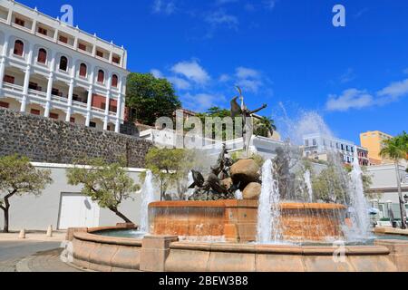 Fontaine la Princesa dans le Vieux San Juan, Porto Rico, Caraïbes Banque D'Images