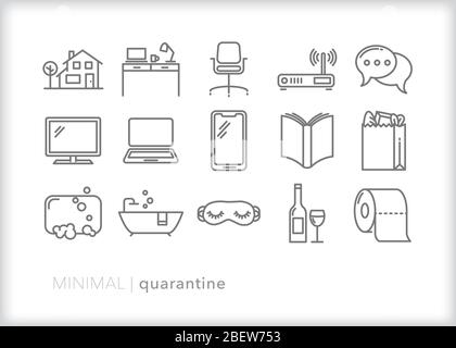 Ensemble d'icônes de ligne de quarantaine pour les commandes de séjour à domicile et le travail à domicile pendant une pandémie comme le coronavirus Illustration de Vecteur