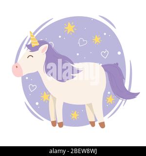 unicorn avec coeur de corne d'or étoiles magie fantasy cartoon mignon animal vecteur illustration Illustration de Vecteur