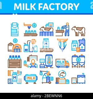 Icônes de collecte de produits Milk Factory - définir le vecteur Illustration de Vecteur