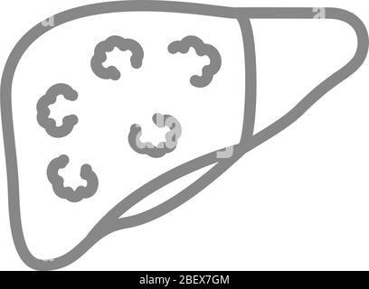 Icône de ligne foie avec tumeurs. Cancer du foie, maladie digestive des organes, symbole de cirrhose Illustration de Vecteur