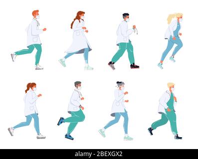 Médecin en cours d'exécution dans masques clinique santé urgence set Illustration de Vecteur