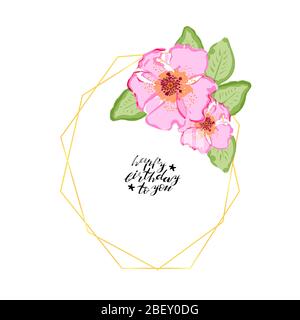 Modèle de carte de vœux polygonale ovale décorée avec motif fleuri, motif fleurs roses pour chien. Isolé sur fond blanc. Illustration vectorielle Illustration de Vecteur