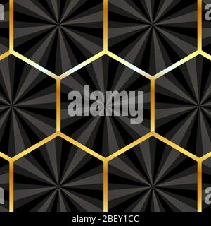 luxe de fond. sabots en nid d'abeilles noirs aux contours dorés en forme de poutres apparentes. Modèle pour le texte. Illustration de Vecteur