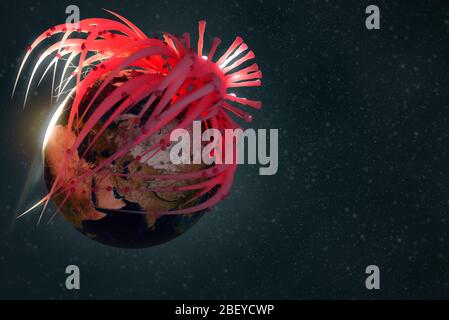Virus Corona 2019 épidémie, grippe covid19 avec concept d'infection globale, cette image a fini par NASA, rendu d'illustration tridimensionnel Banque D'Images
