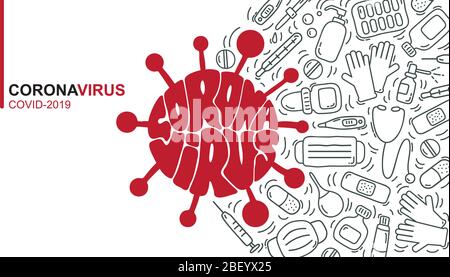 Bannière vectorielle avec icône coronavirus. Illustration Arrêter le logo du coronavirus signe attention pour l'affiche. Concept de pharmacie médicale pandémique avec Illustration de Vecteur