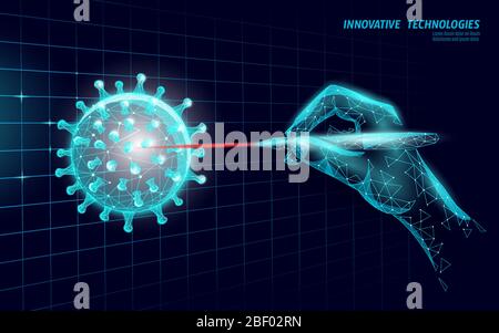 Arrêter le rendu poly faible en relief du coronavirus. Analyse en laboratoire infection virus grippe grippe pneumonie. Vecteur de médecine des technologies scientifiques modernes Illustration de Vecteur