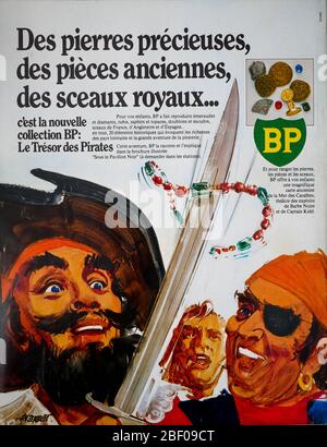 Page de publicité pour la compagnie de gaz de pétrole britannique (BP), publiée au verso de la couverture du magazine français News and People Paris-Match, 1971, France Banque D'Images