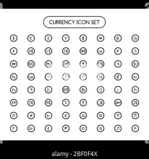 Symbole de devise avec pièce. Symbole de devise mondiale. Devise principale. USD, EUR, JPY, GBP, AUD, CAD, CHF, argent CNY, banques, pièces, paiements, savin Banque D'Images