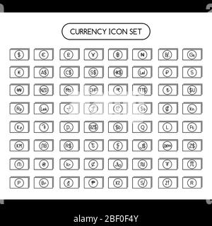 Symbole de devise avec argent. Symbole de devise mondiale. Devise principale. USD, EUR, JPY, GBP, AUD, CAD, CHF, argent CNY, banques, pièces, paiements, savi Banque D'Images