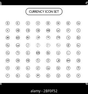 Symbole de devise avec cercle. Symbole de devise mondiale. Devise principale. USD, EUR, JPY, GBP, AUD, CAD, CHF, CNY. Argent, banques, pièces, paiements, VAD Banque D'Images