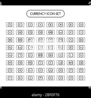 Symbole de devise avec argent. Symbole de devise mondiale. Devise principale. USD, EUR, JPY, GBP, AUD, CAD, CHF, argent CNY, banques, pièces, paiements, savi Banque D'Images