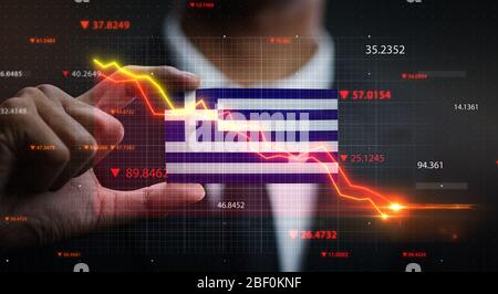 Graphique descendant devant le drapeau de la Grèce. Concept de crise Banque D'Images