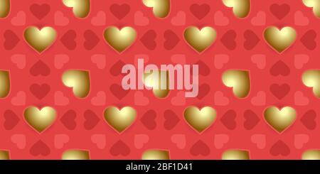 Motif sans couture avec coeurs dorés et rouges sur un fond rose. Vecteur Illustration de Vecteur